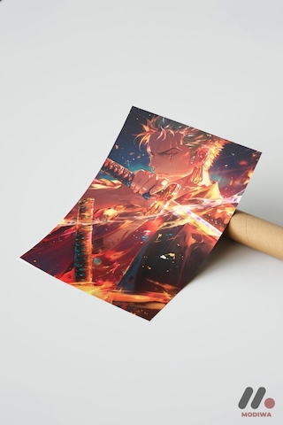 One Piece Zoro Savaşçı Anime Poster, Çerçevesiz Yüksek Kalite Duvar Afişi - Anime Severlere Özel Hed