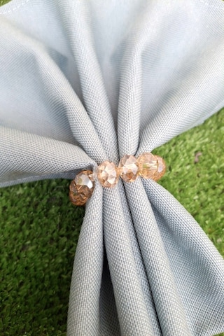 6 Adet Krem Kristal Top Boncuklu Peçete Yüzüğü - Peçete Halkası Krem