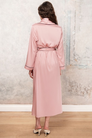 Francesca Gül Kurusu Uzun Saten Biye Detaylı Sabahlık / Kimono Pembe