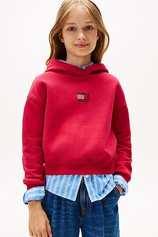 Kız Çocuk Rahat Kalıp Taşlı Amblemli Kapüşonlu Sweatshirt - Kırmızı Ruby Rhubarb