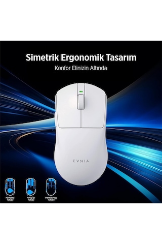 Evnıa Serisi Spk9618 Kablosuz Bluetooth Dual Mod 26000dpı 6 Tuşlu Optik Oyuncu Mouse Beyaz