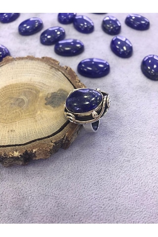 Lapis Lazuli Taşlı Gümüş Yüzük 925 Ayar Doğal Taş - 217266493