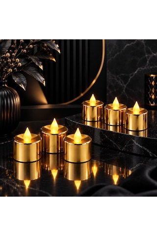 24 Adet Gold Gün Işığı Led Işıklı Mum Gün Işığı Işıklı Tea Light Mum Yılbaşı Noel Mumu Pilli Mum