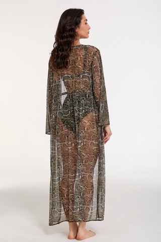 Kocabey 2106-3026 Kadın Önü Açık Uzun Kaftan Desenli