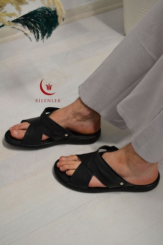 Erkek Çapraz Model Yumuşak Taban Sandalet&terlik Hac, Umre Ve Günlük Kullanıma Uygun Siyah