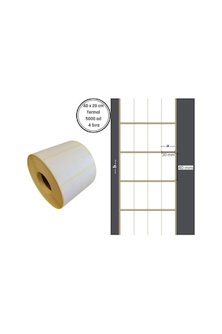 40x20 Mm Termal Barkod Etiketi Yan Yana 4 Sıra Yaıpışkanlı Etiket 1 Rulo 4000 Adet Diğer