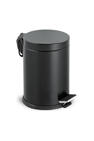 Siyah Renkli Paslanmaz Pedallı 12 Lt Çöp Kovası - Klozet Fırçası 2'li Banyo Seti Siyah