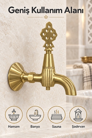 Altın Pirinç 180 Çevirmeli Hamam Kurnası Musluğu Dekoratif Hamam Banyo Sauna Osmanlı Çeşmesi