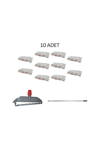Sska Cod-ex Geniş Islak Paspas Mop Takımı Seti Geniş Islak Mop Başlığı 10'lu + Metal Sap + Mop Tutucu