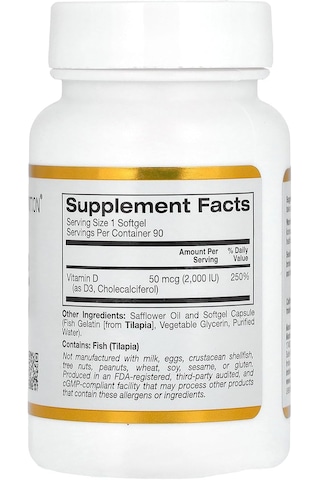 California Gold Nutrition Vitamin D3, 50 Mcg 2,000 Iu , 90 Fish