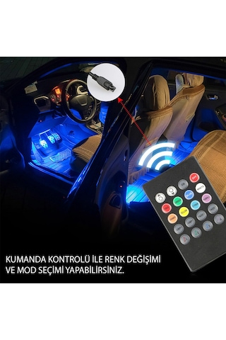 Ayak Altı Led Kumandalı Araç Içi Aydınlatma 4 Lü Sese Duyarlı