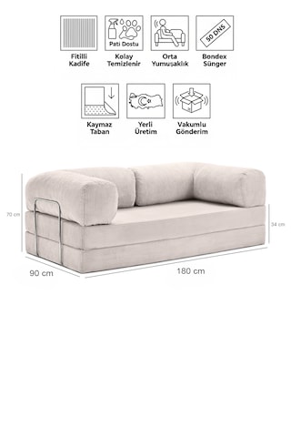 Fitilli Kadife Yıkanır Silinir Pratik Yer Yatağı 50 Dns Bondex Krem 90x180 Kanepe