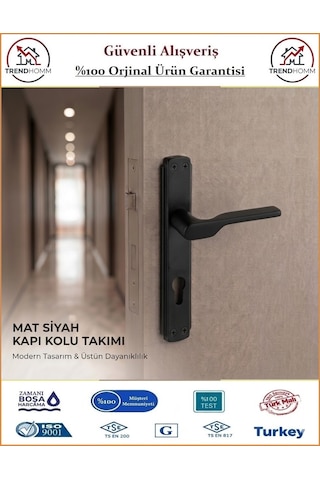 Trendhomm Sedir Aynalı - Mat Siyah - Yale Dış Çelik Kapı Kolu