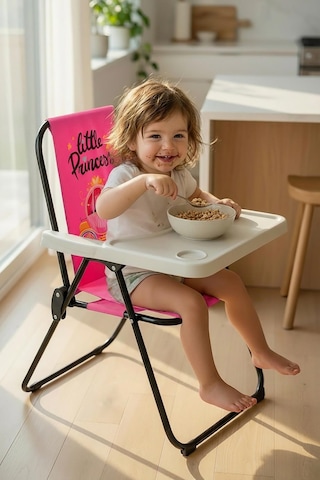 Exent Kids 2 6 Yaş, Little Princes Katlanır Portatif Mama Sandalyesi, Tak-çıkar Masa İle-pembe