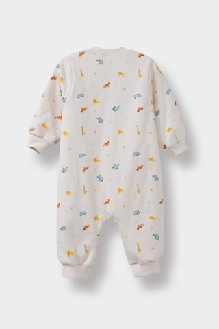 Defacto Erkek Bebek Yenidoğan Dinazor Baskılı Penye Uzun Kollu Tulum F2218a525auer233 Ekru