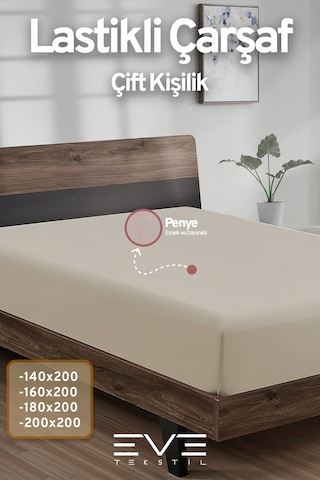 Eve Tekstil Fitted Yüksek Kaliteli Penye Kumaş Çift Kişilik Lastikli Çarşaf Açık Kahverengi