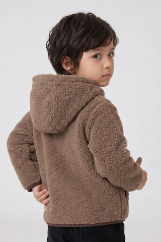 Wofim Kids Çocuk Kapüşonlu Peluş Mont Kahverengi