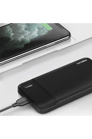 Recci Rpb-n16c Ultra İnce Hızlı Şarj Özellikli Led Işık Göstergeli Wireless Powerbank 10000mah Siyah Siyah