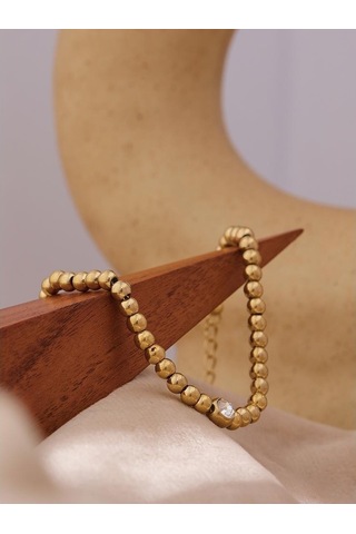 Eetit Paslanmaz Çelik Boncuk Zincir Bileklik Kadınlar İçin Altın Kübik Zirkonya Bilezik Altın