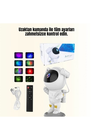 Astronot Nebula Yıldız Ve Ay Projeksiyon Lambası Bluetooth, Uzaktan Kumanda Ve Zamanlayıcı