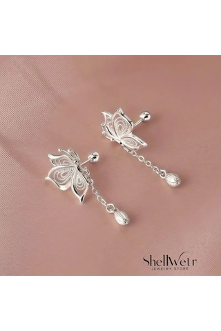 Silverbella Kelebekli Gümüş Kaplama Küpe Sevgililer Günü ,annenize Verilecek En Güzel Hediye Gümüş