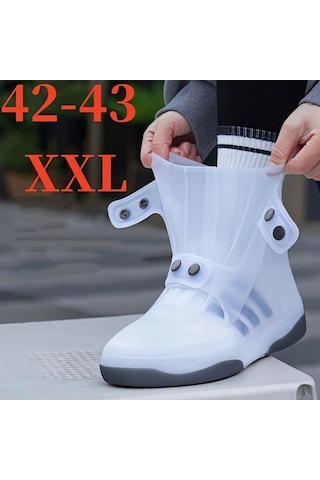 Xuweiwei Beyaz Xxl 42-43 Çift Tonlu Su Geçirmez Yıkanabilir Kaymaz Ayakkabı Kılıfı Düğme Kapama Dayanıklı Lastik Yağmur Botu Beyaz