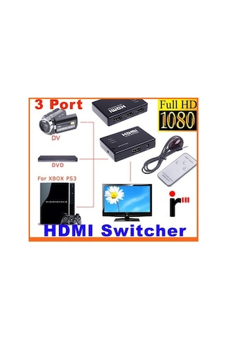 Ir Alicili Hdmi Çoklayıcı 3 Port Switch 4678P Kumanda Çoklu Cihaz