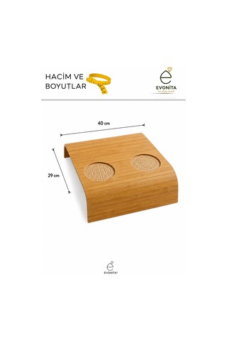 Evonita Bambu Koltuk Kolu Sehpası Bardaklıklı Kumandalıklı Kolçak Tepsisi Katlanabilir Organizer Diğer