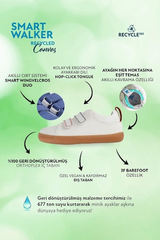 Smart Walker  Canvas Play Eco Beyaz Barefoot Çocuk Ayakkabı