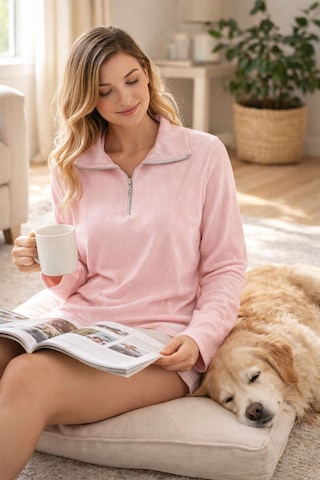 U&me Yarım Fermuar Dik Yakalı Fitil Dokulu Yumuşak Triko Kadın Sweatshirt Şık Ve Rahat Günlük Üst Toz Pembe Çok Renkli
