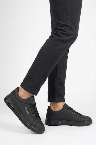 Walkway Erkek Siyah Bağcıklı Kalın Taban Erkek Casual Ayakkabı Sneaker 8078 Dashor M