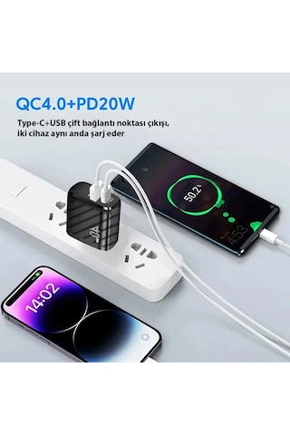 Ally Te-pd08 40w Type-c + Usb Qc3.0 Pd Hızlı Şarj Adaptörü Şarj Başlığı- 5775