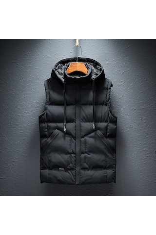 Yeni Erkek Sonbahar Ve Kış Sıcak Pamuklu Yelek Siyah