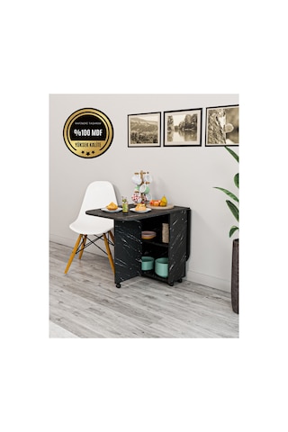 Oval Masa Açılır Katlanır Fonksiyonel Mdf Siyah