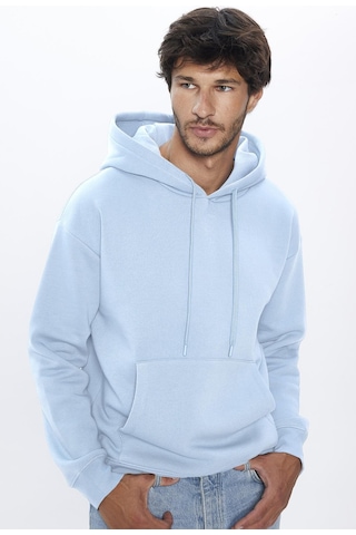 Tudors Unisex Oversize Geniş Kesim Pamuklu Yumuşak Dokulu İçi Polarlı Basic Mavi Kapüşonlu Sweatshirt-31462-mavi Mavi