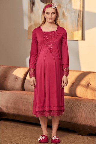 Mecit Pijama Mecit 5209 Efuşya Dantel Kol Detaylı Hamile Lohusa Gecelik