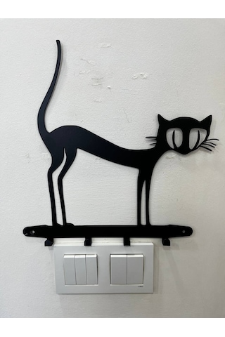 Lazer Kesim Kedi Metal Askı Siyah