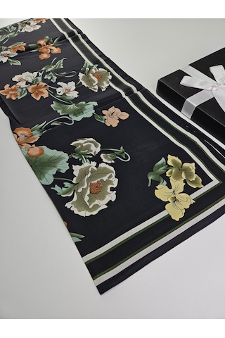 Miorel Scarfs Yeni Sezon Çiçek Desen Vual İpek Şal Fular Silk Scarfs Shawl Hijab Siyah