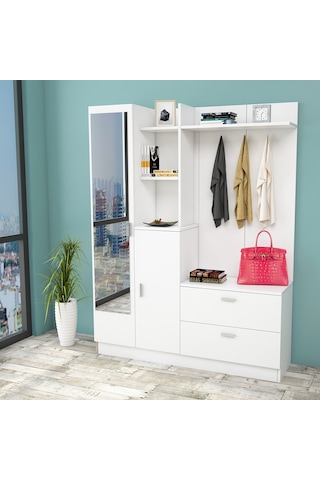 Robinhome Robin Home Vestiyer Ayakkabılık Portmanto Aynalı Raf Beyaz No 5