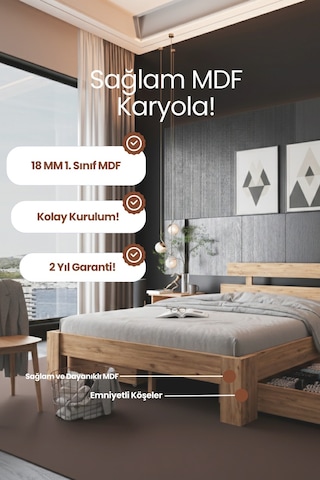 Lotus 4 Çekmeceli Çift Kişilik Mdf Karyola