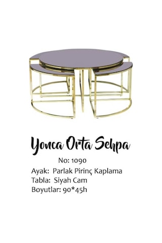 Brc Yonca Zigon-Orta Sehpa 1090 Düz Siyah Temper Cam Metal Transm