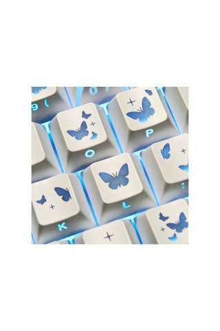 Leaven Kelebek Desenli Kare Tasarım Keycap Tuş Takımı Pbt - Rgb Uyumlu Işık Geçirgen - Beyaz