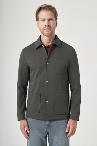 İmza Haki Berberi Yaka Çizgili Desen Gofreli Slim Fit Casual Mont 1007260153