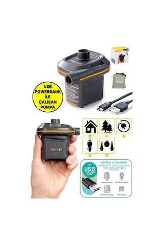 Usb Girişli Çoklu Enerji Çıkışlı Ev Kamp Portatif Mini Yatak Havuz Şişirme Pompası