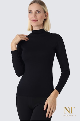 Nt Underwear Kadın Bambu Balıkçı Yaka Uzun Kol Body Hafif, Rahat Ve Şık Siyah