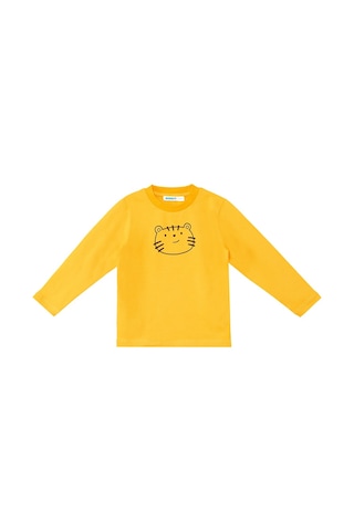 Denokids Sevimli Kedi Erkek Bebek T-shirt Pantolon Takım Kahverengi - Sarı