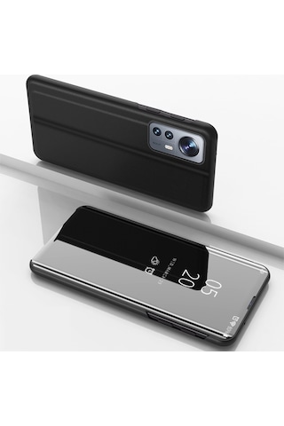 Xiaomi 12 Pro Kaplama Ayna Tutuculu Yatay Çevirme Deri Kılıf