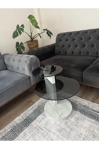 Evode Design Döner Orta Sehpa Füme Camlı Modern Lüks Yan / Orta Sehpa Füme