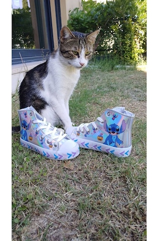 Scarpe Magiche Stitch Dijital Baskılı Kız Çocuk Ayakkabısı 31-35 Numara Arası Işıksızdır Gümüş