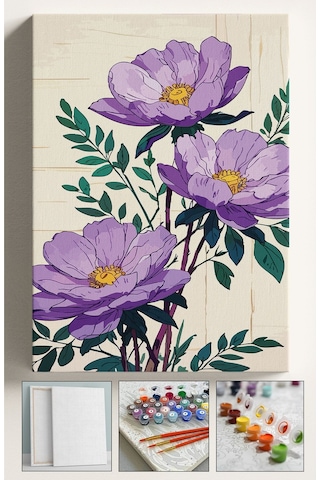 Sayılarla Boyama Seti Çerçeveli Hobi Seti Tuval Fırça Boya Kasnaklı Set 40x50 Cm Mor Şakayık